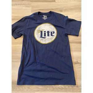 Miller lite women’s blue graphic short sleeve fitted casual cotton t-shirt small